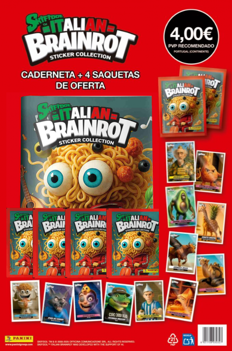 Skifidol Brainrot – Pack Inicial com Caderneta + 4 Saquetas