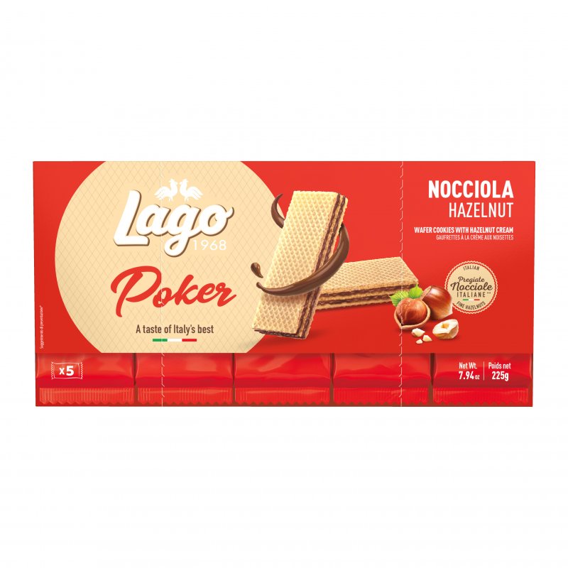Bolachas Wafer Poker Avelã – Caixa com 16 Packs