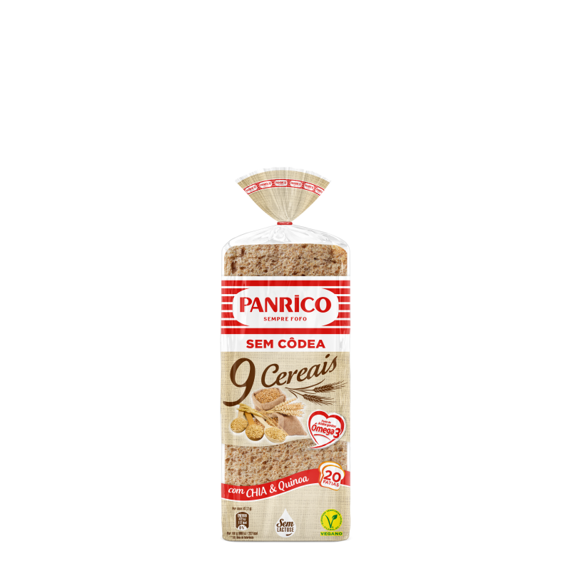 Pão de Forma 9 Cereais Sem Côdea Panrico 480g (20 Fatias)