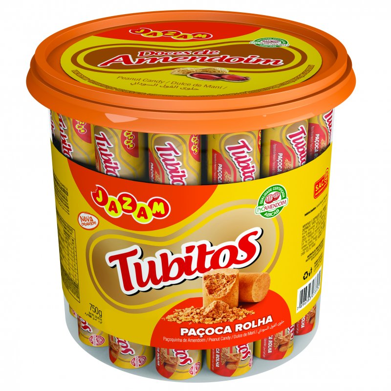 Paçoca de Amendoim Tubitos – Pote 50 Unidades