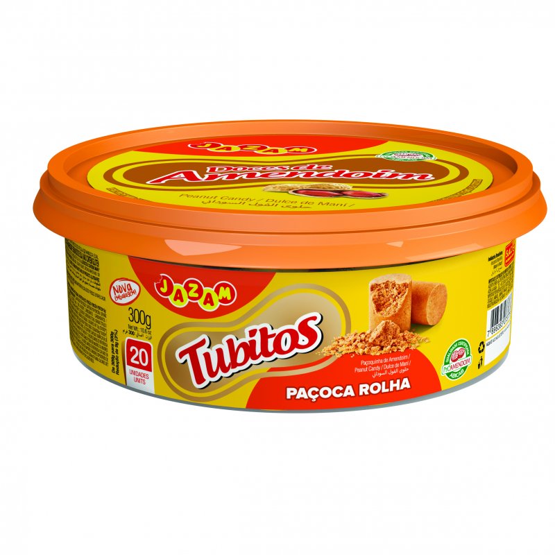 Paçoca de Amendoim Tubitos – Pote 20 Unidades