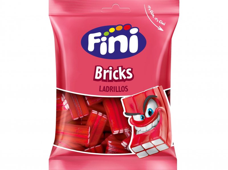 Fini Tijolos Morango Brilho 90g – Caixa 12 Saquetas