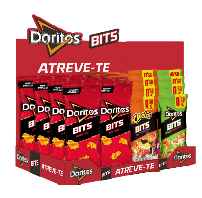 Sortido de Snacks Bits Shot Barbecue, Pizza e Picante