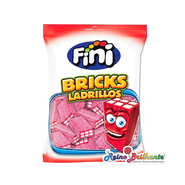 Fini Tijolos Morango Ácidos 90g – Caixa 12 Saquetas